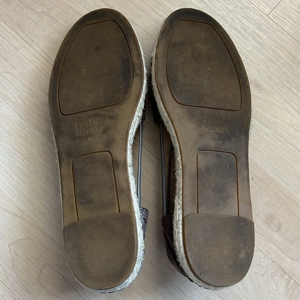 Eileen Fisher Espadrille Sandals Closed Toe gray neutral metallic size 9 Lee 2